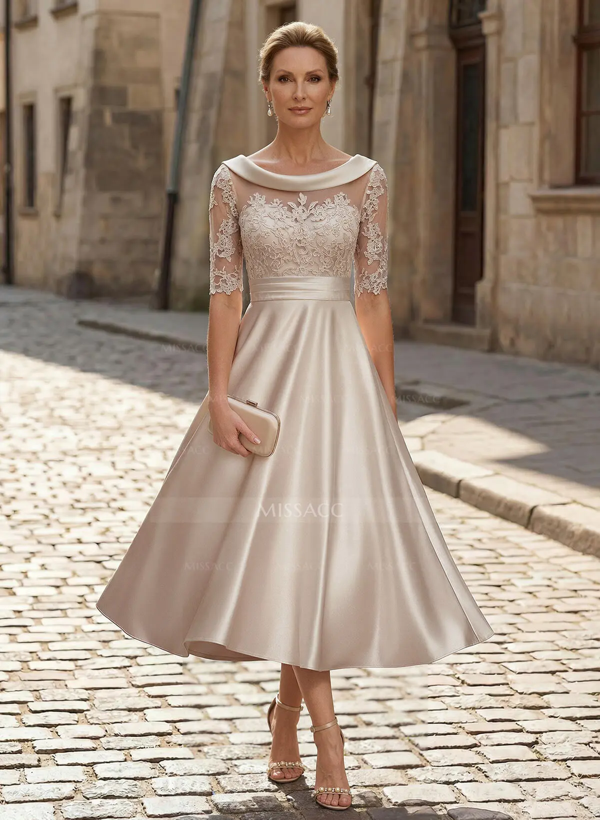 sachin and babi light blue dress Grey Satin A Line High Low Short Bridesmaid Dress PB162 main image 1