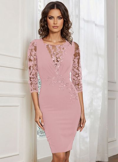 Sheath/Column Illusion Neck 3/4 Sleeves Lace Cocktail Dresses