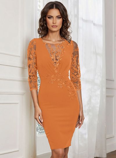 Sheath/Column Illusion Neck 3/4 Sleeves Lace Cocktail Dresses