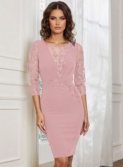 Sheath/Column Illusion Neck 3/4 Sleeves Lace Cocktail Dresses