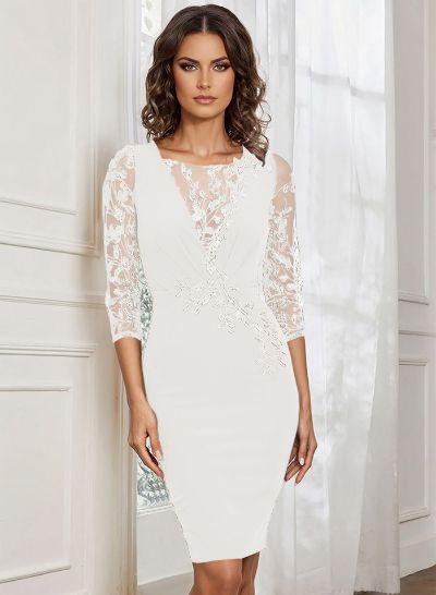 Sheath/Column Illusion Neck 3/4 Sleeves Lace Cocktail Dresses