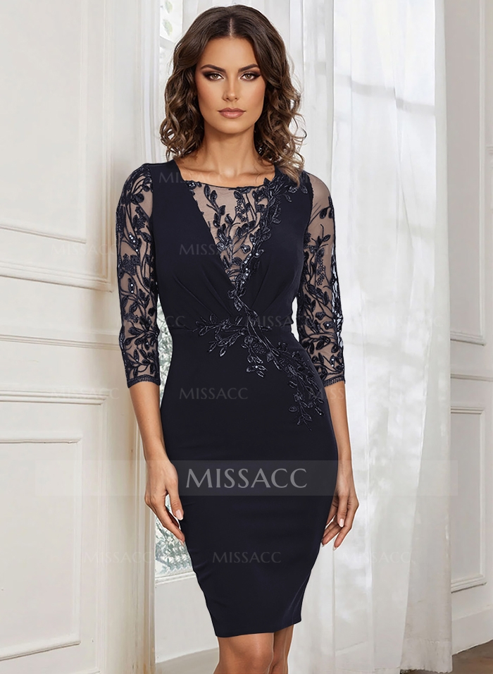 Sheath/Column Illusion Neck 3/4 Sleeves Lace Cocktail Dresses