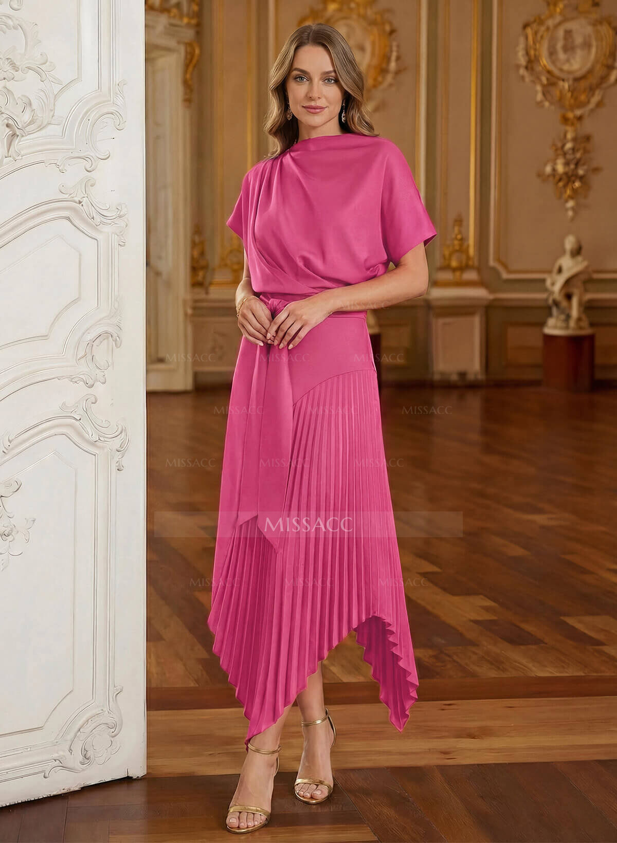 Sheath/Column Scoop Neck Short Sleeves Stretch Chiffon Cocktail Dresses