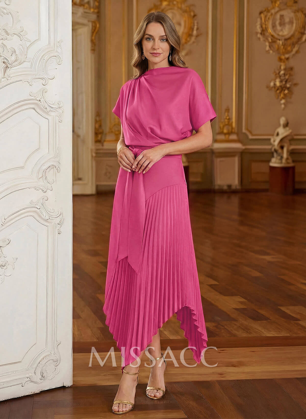 Sheath/Column Scoop Neck Short Sleeves Stretch Chiffon Cocktail Dresses