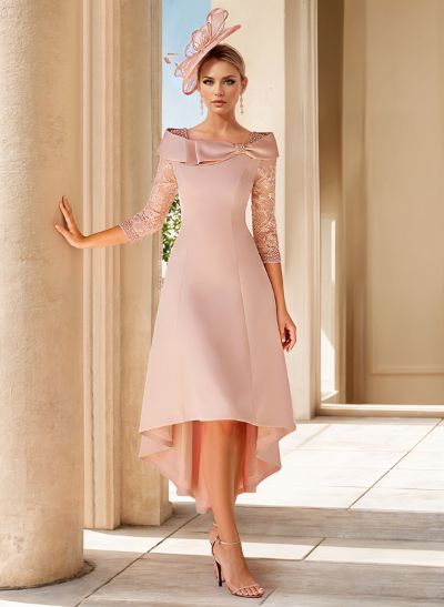 A-Line 3/4 Sleeves Asymmetrical Elastic Satin Cocktail Dresses
