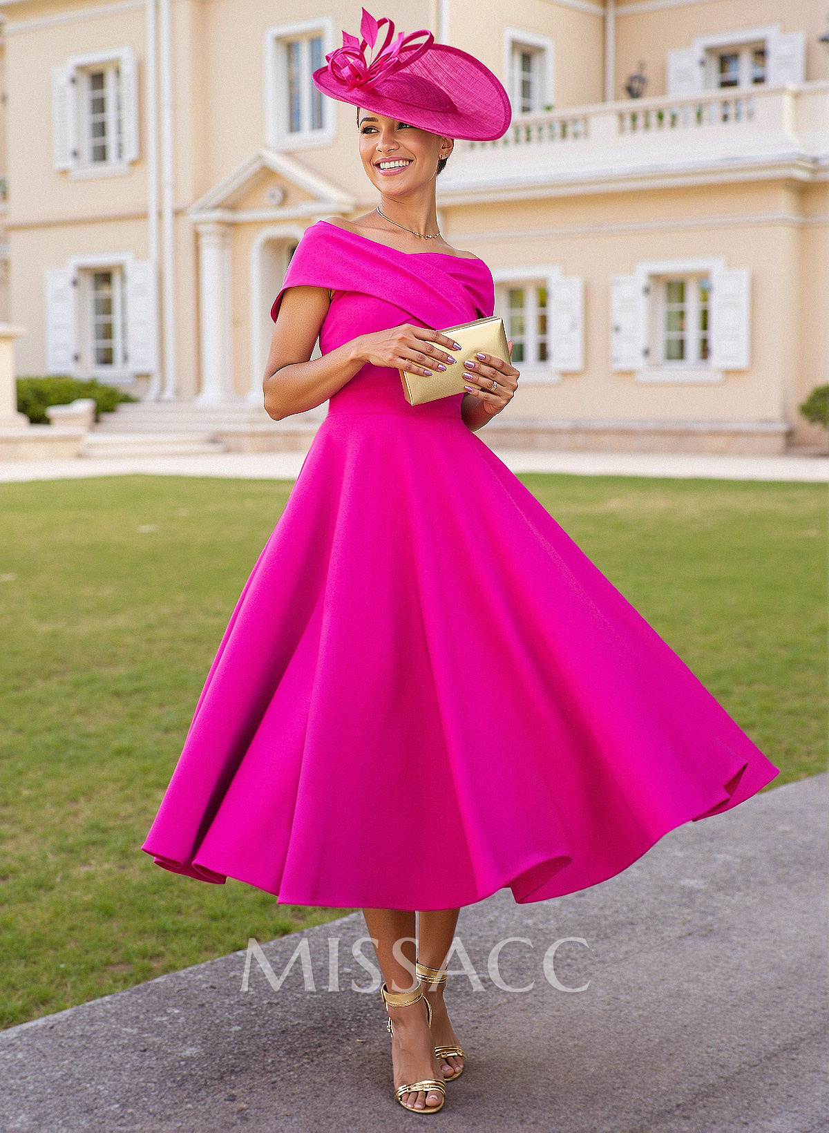 Off-The-Shoulder Tea-Length Elastic Satin A-Line Cocktail Dresses Off-The-Shoulder Tea-Length Elastic Satin A-Line Cocktail Dresses