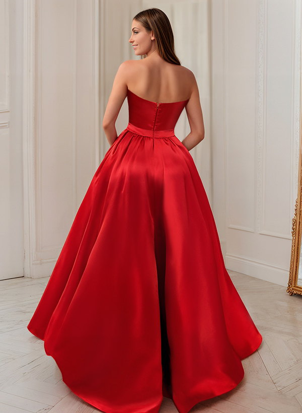 Ball-Gown/Princess Sleeveless Strapless Satin Asymmetrical Cocktail Dresses