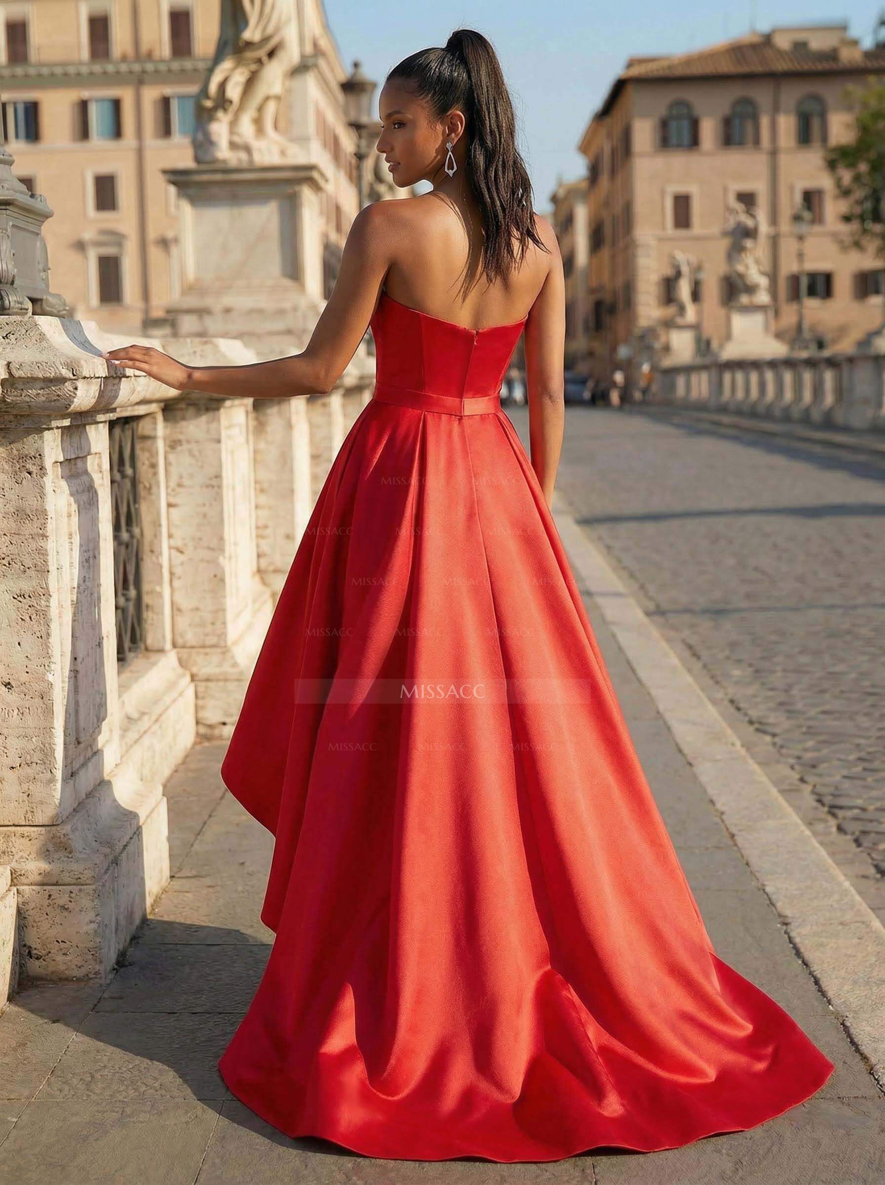Ball-Gown/Princess Sleeveless Strapless Satin Asymmetrical Cocktail Dresses