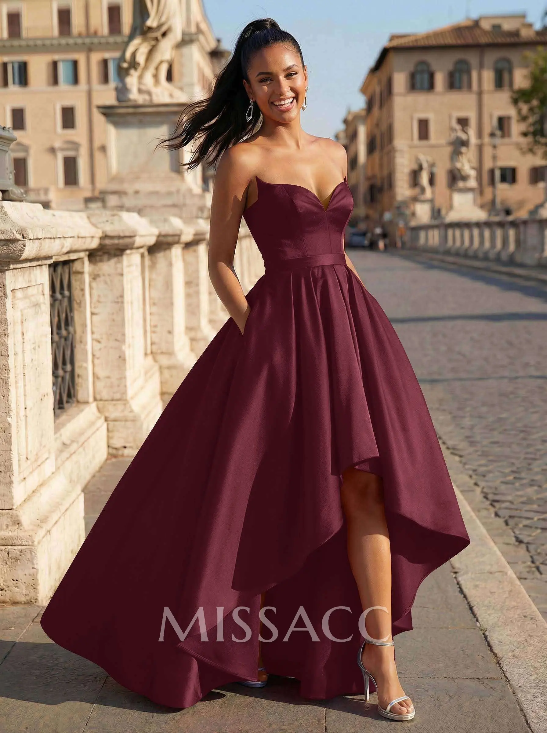 Ball-Gown/Princess Sleeveless Strapless Satin Asymmetrical