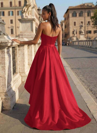 Ball-Gown/Princess Sleeveless Strapless Satin Asymmetrical Cocktail Dresses