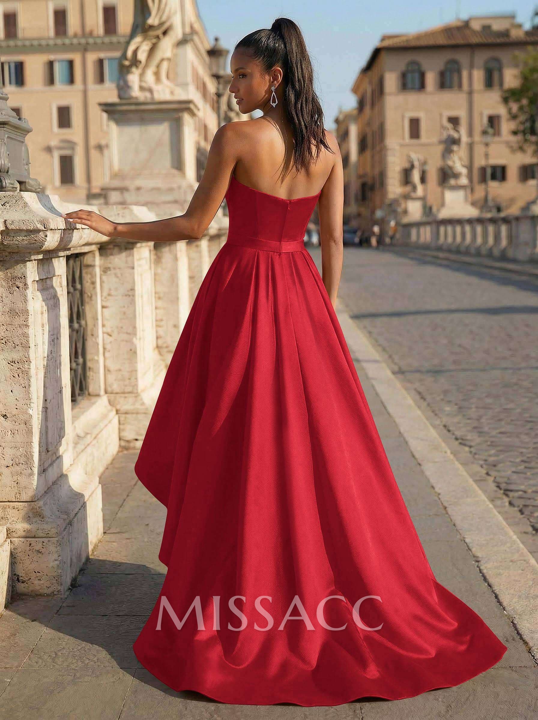 Ball-Gown/Princess Sleeveless Strapless Satin Asymmetrical Cocktail Dresses