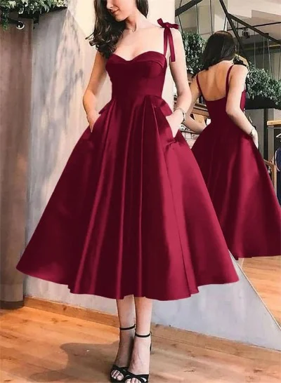 sachin and babi light blue dress A-Line Satin Sweetheart Cocktail Dresses With Pockets