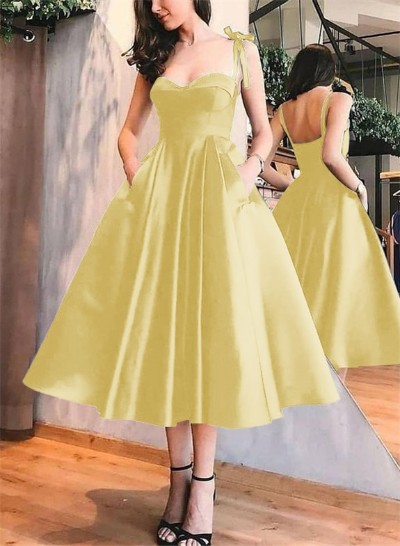 A-Line Satin Sweetheart Cocktail Dresses With Pockets