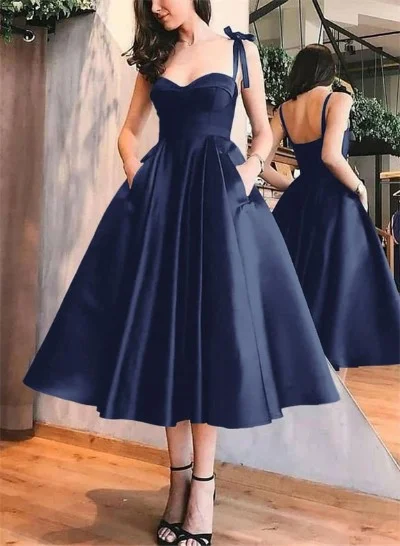 A-Line Satin Sweetheart Cocktail Dresses With Pockets