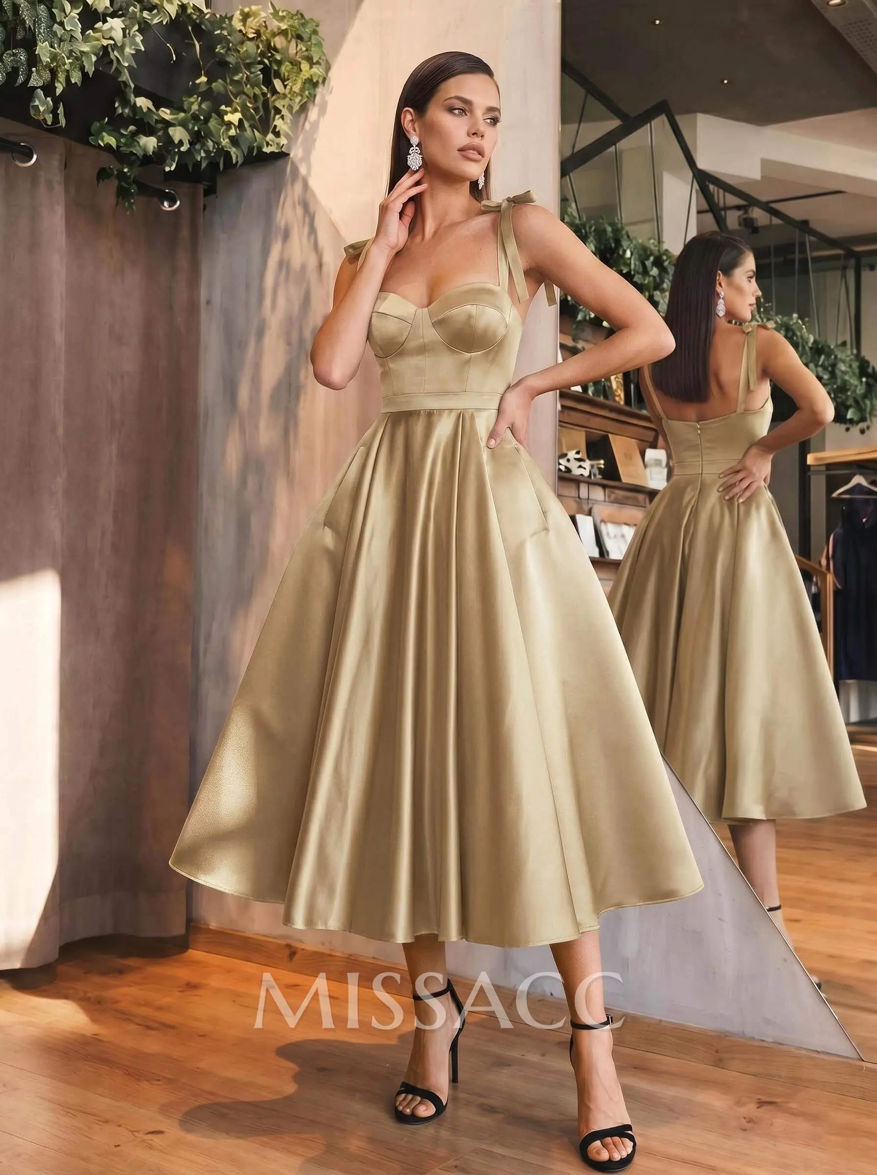 A-Line Satin Sweetheart Cocktail Dresses With Pockets - Missacc
