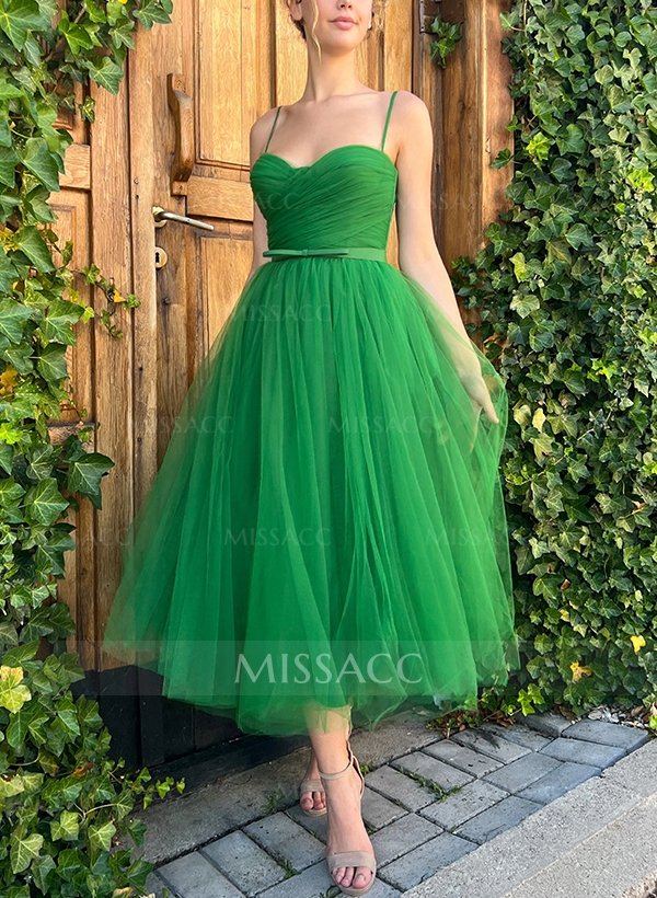 A-Line Sweetheart Sleeveless Tulle Cocktail Dresses With Sash