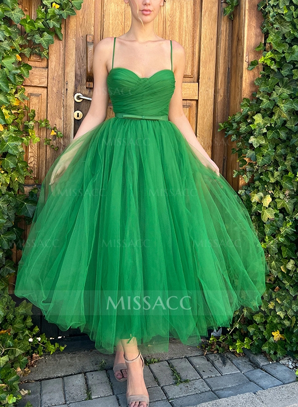 A-Line Sweetheart Sleeveless Tulle Cocktail Dresses With Sash