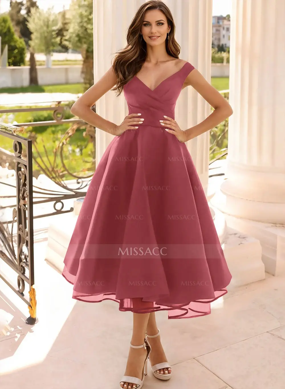 white christmas dresses Short Halter A-Line Tiered Dress by Poly USA W1216 22w / Blue