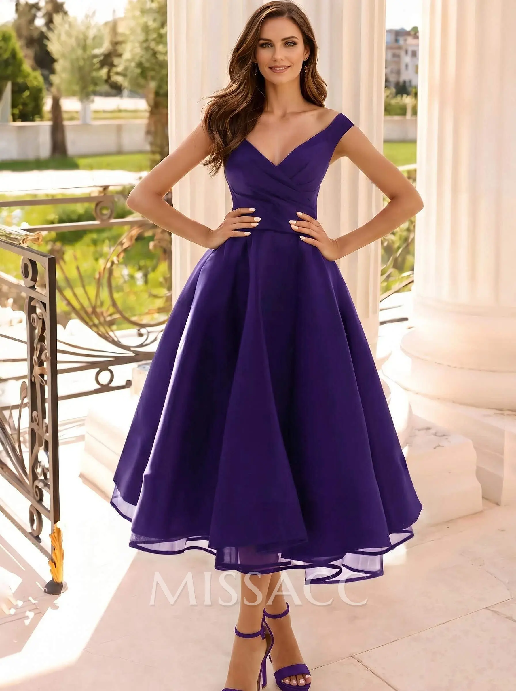 mid length cocktail dress Knee V Neck Flounced Yellow Baby Pink Sheath/Column Scoop Stretch Satin Cocktail