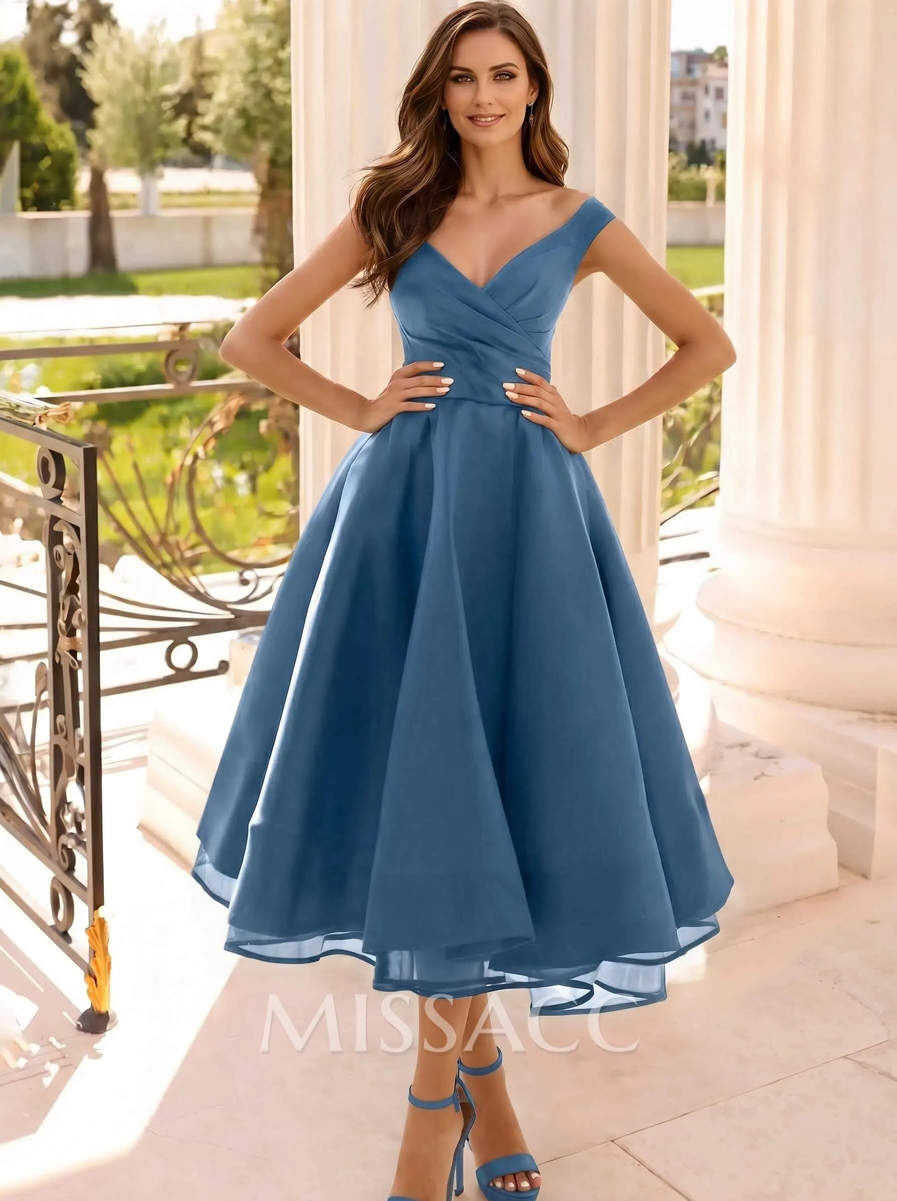 tea length cocktail dresses petite Missacc Navy Blue Cocktail Dresses Simple Cap Shoulder A-Line Tea-Length Cocktail Dresses