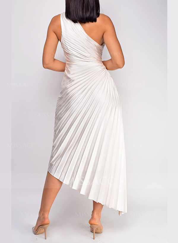 Sheath/Column One-Shoulder Asymmetrical Cocktail Dresses With Pleated