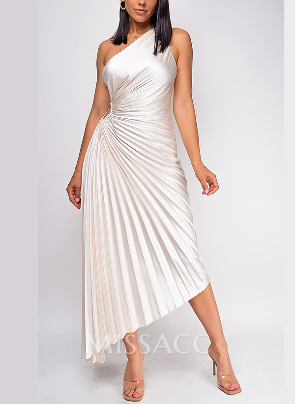 Sheath/Column One-Shoulder Asymmetrical Cocktail Dresses With Pleated