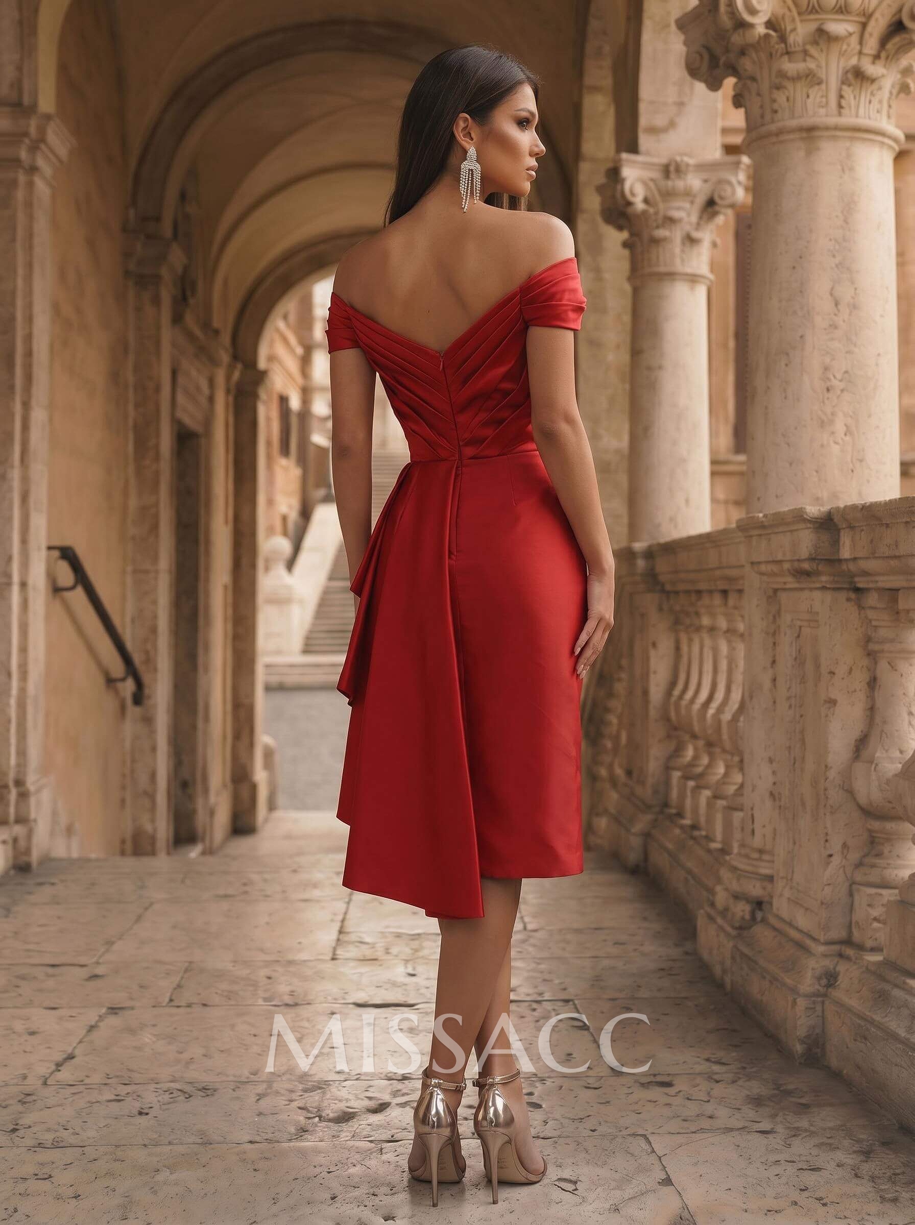 Sheath/Column Off-The-Shoulder Satin Cocktail Dresses With Split Front Sheath/Column Off-The-Shoulder Satin Cocktail Dresses With Split Front