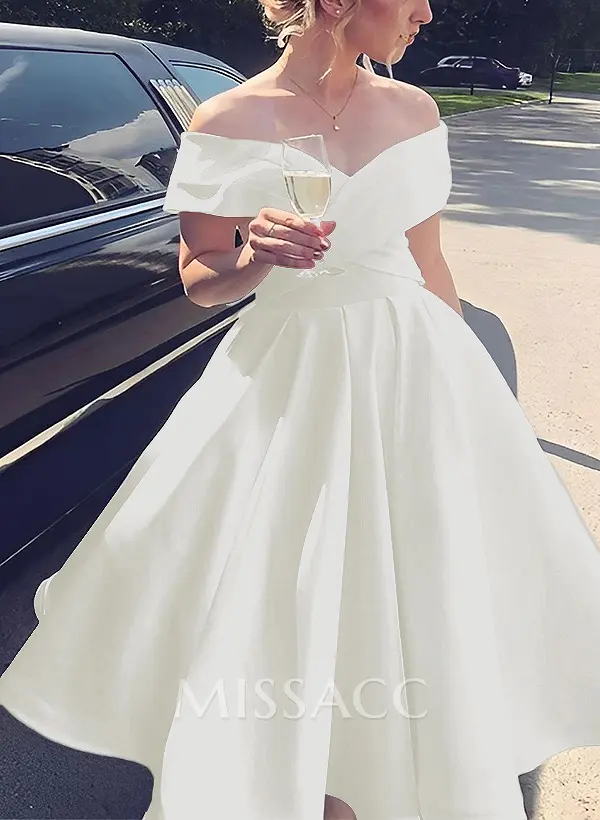 A-Line Off-The-Shoulder Satin Cocktail Dresses With Pockets - Missacc