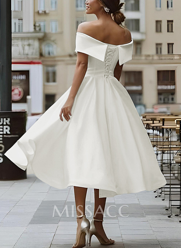 A-Line Off-The-Shoulder Satin Cocktail Dresses With Pockets A-Line Off-The-Shoulder Satin Cocktail Dresses With Pockets