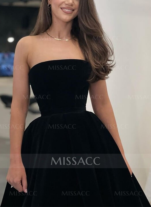 Strapless Velvet A-Line Black Cocktail Dresses