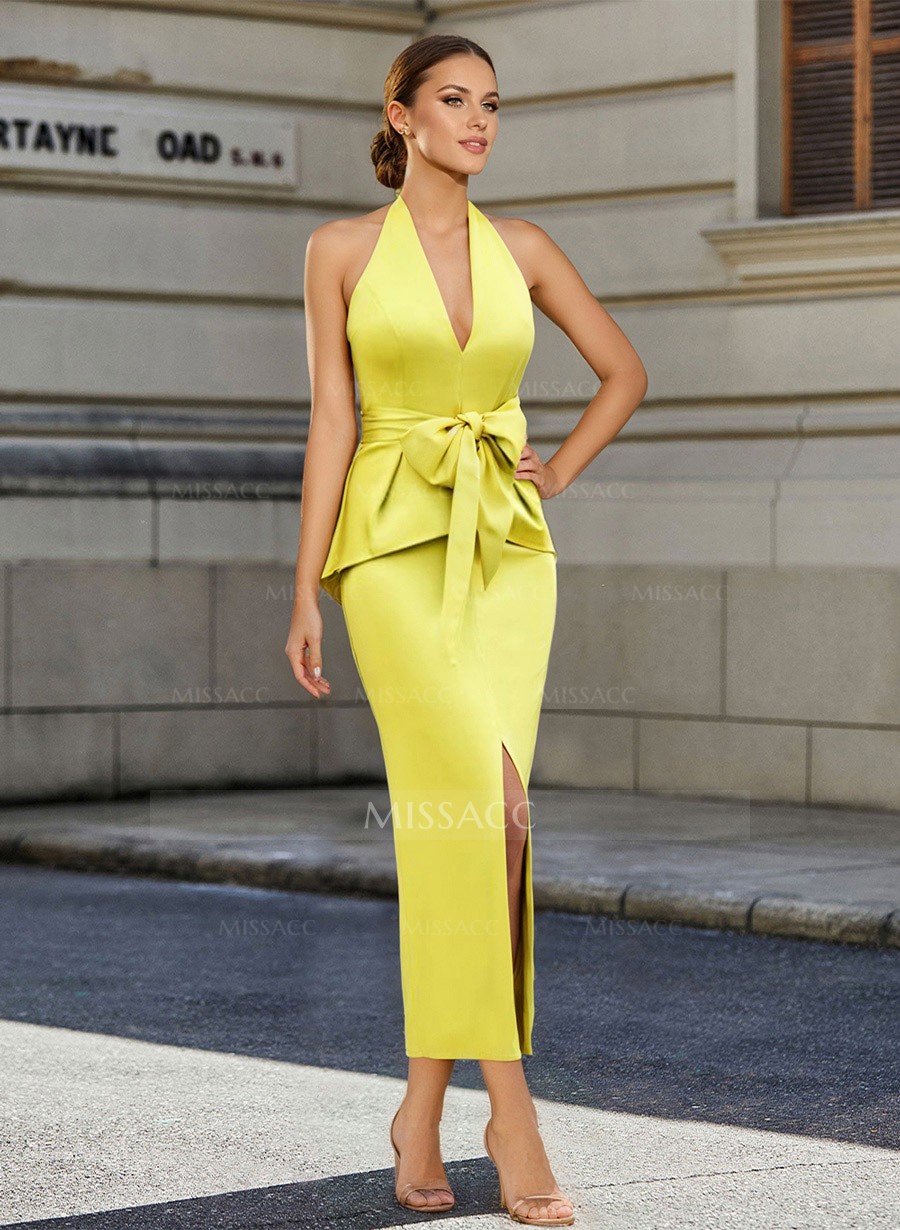 Simple Satin Plunge Wrap Cocktail Dresses