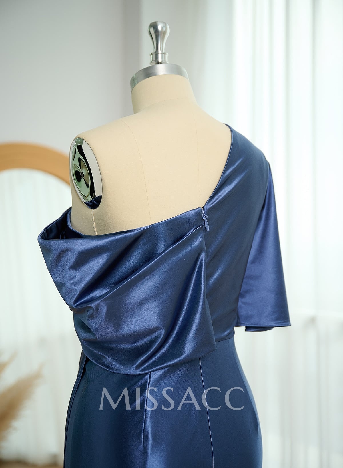 Sheath/Column Asymmetrical Neck Satin Cocktail Dresses With Ruffle Sheath/Column Asymmetrical Neck Satin Cocktail Dresses With Ruffle