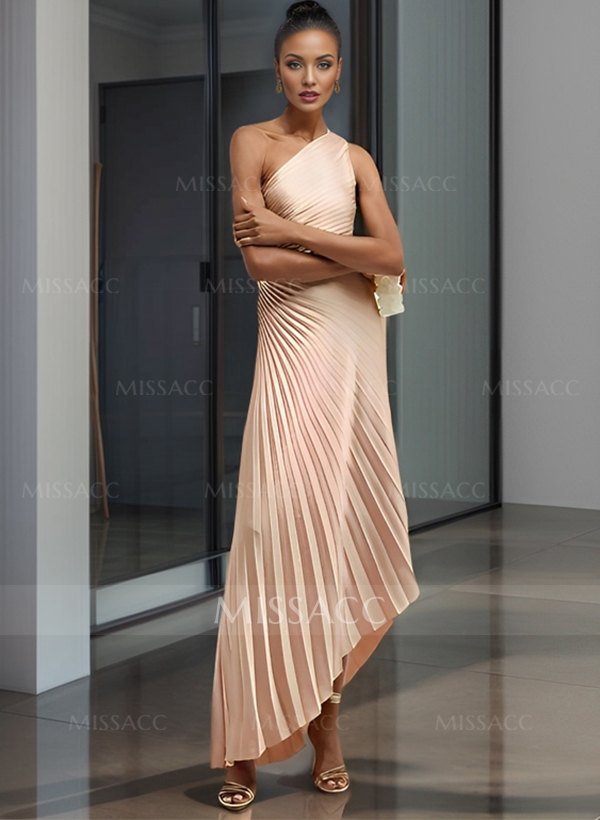 One-Shoulder Sleeveless Asymmetrical Cocktail Dresses With Pleated