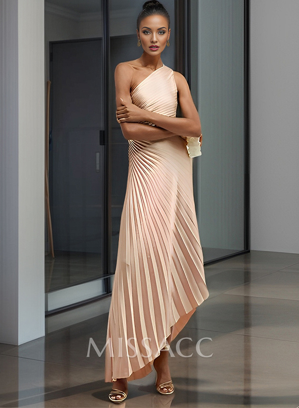 One-Shoulder Sleeveless Asymmetrical Cocktail Dresses With Pleated