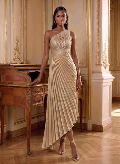 One-Shoulder Sleeveless Asymmetrical Cocktail Dresses With Pleated