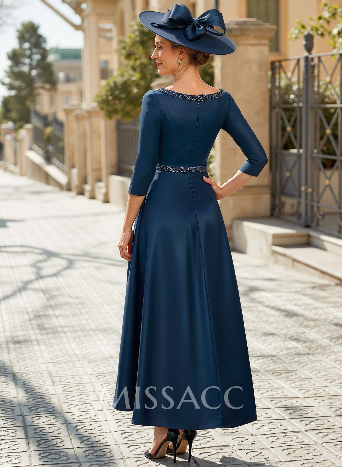 V-Neck 3/4 Sleeves Asymmetrical Satin Cocktail Dresses With Beading V-Neck 3/4 Sleeves Asymmetrical Satin Cocktail Dresses With Beading