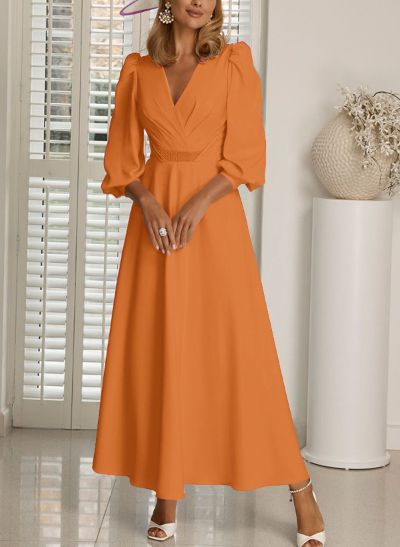 A-Line V-Neck 3/4 Sleeves Ankle-Length Cocktail Dresses