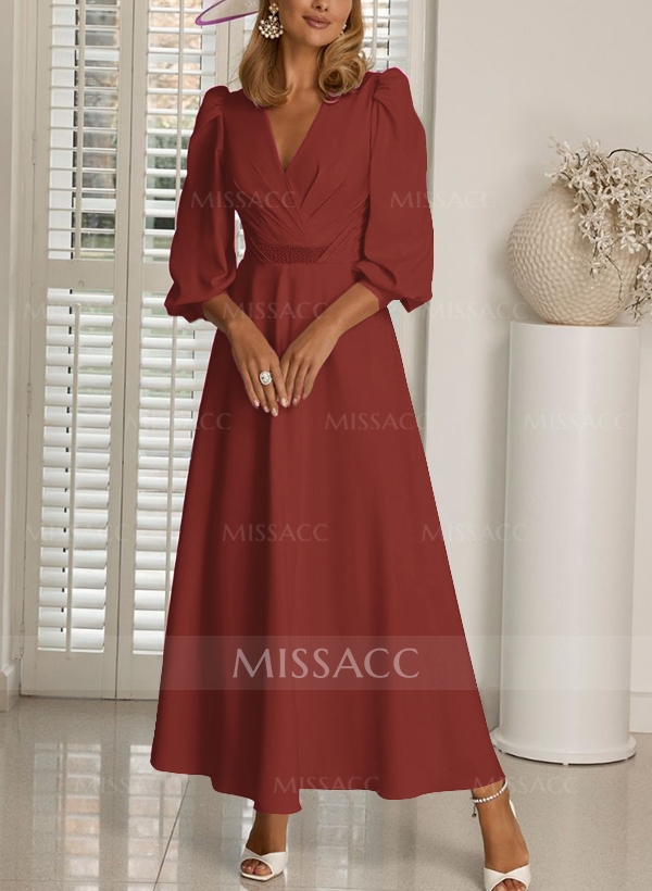A-Line V-Neck 3/4 Sleeves Ankle-Length Cocktail Dresses With