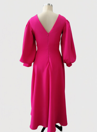 A-Line V-Neck 3/4 Sleeves Ankle-Length Cocktail Dresses With Beading
