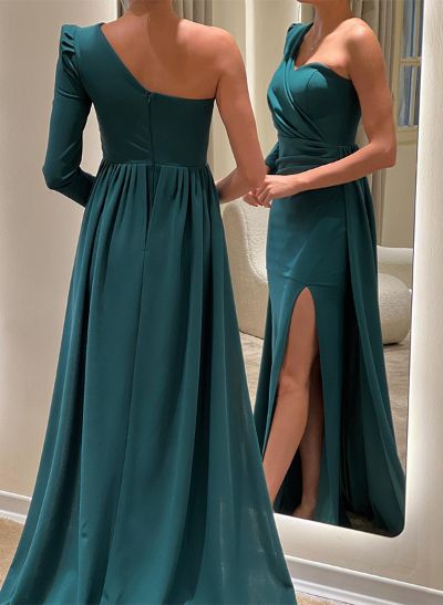 Simple Long Sleeves One-Shoulder Elastic Satin Evening Dresses