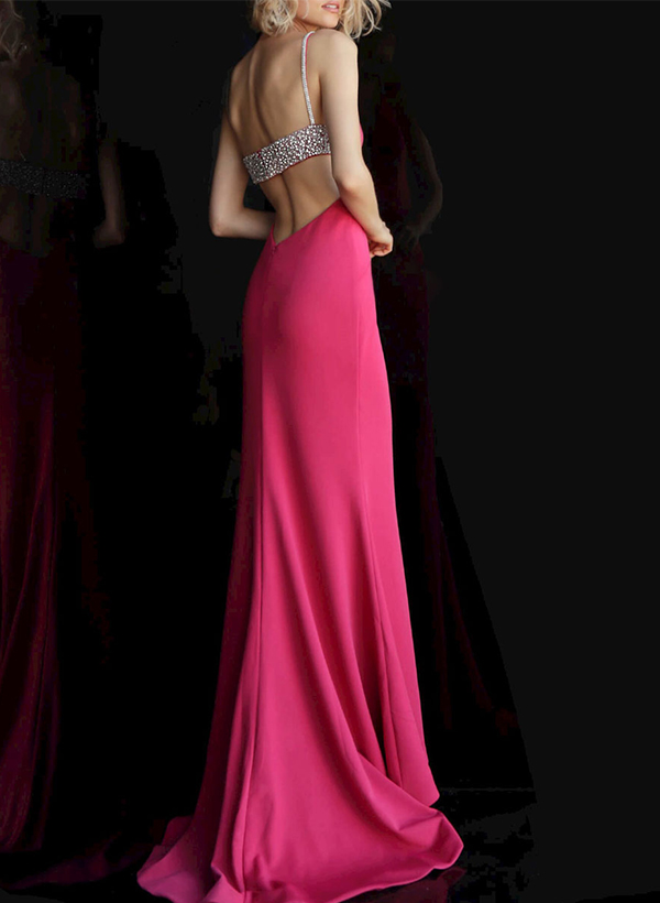 V-Neck Sleeveless Evening Dresses With Rhinestone