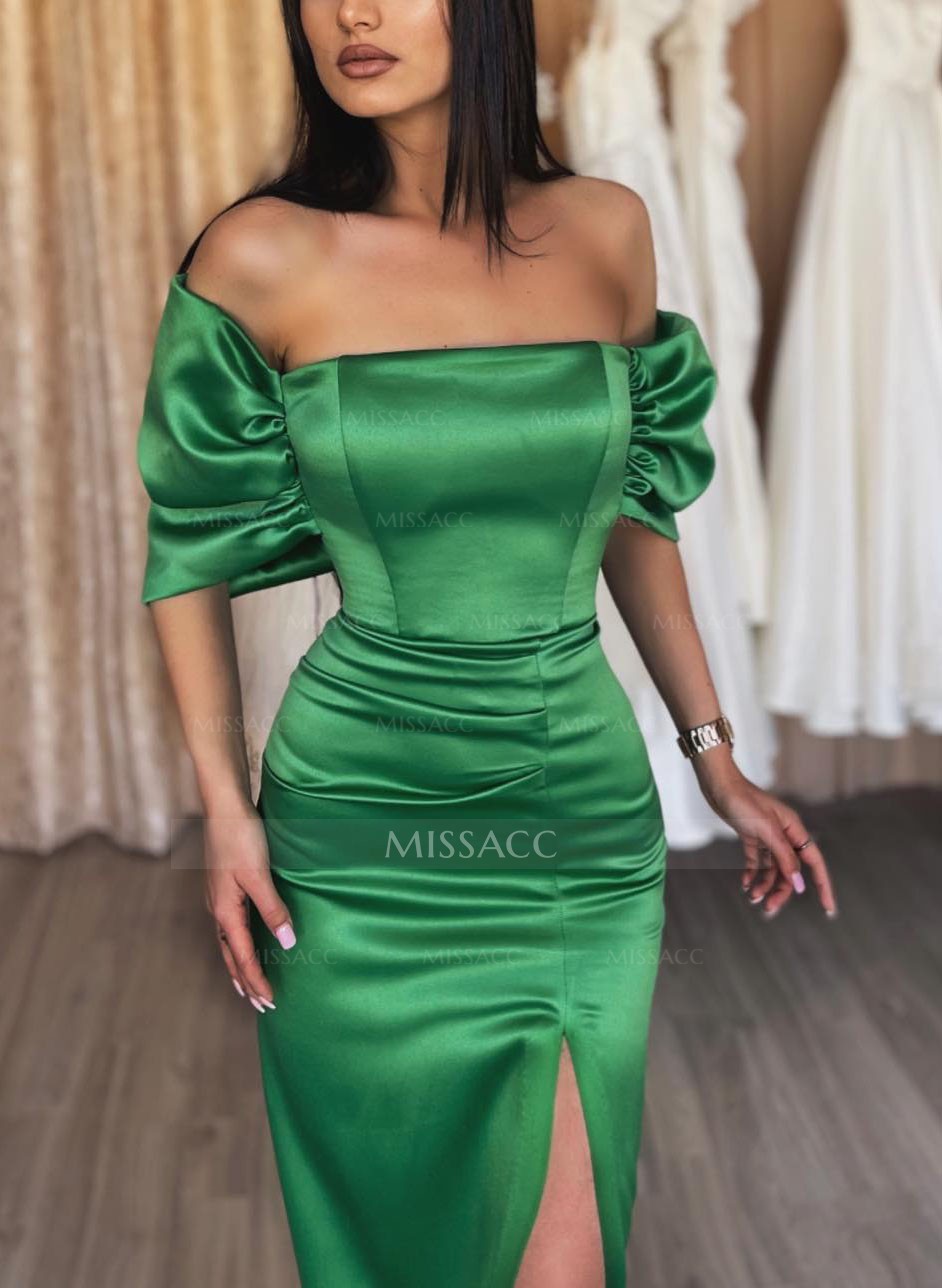 Simple Off-The-Shoulder Satin Sheath/Column Evening Dresses