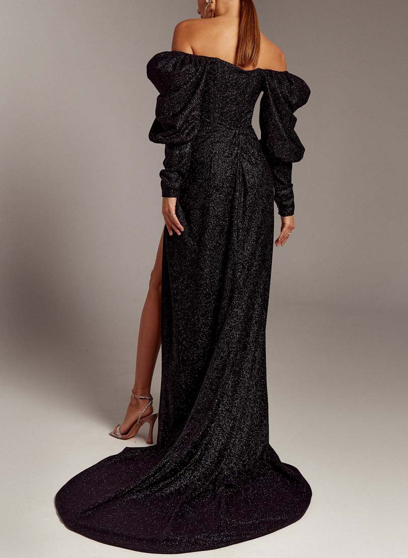 Sequined Long Sleeves Off-The-Shoulder Evening Dresses