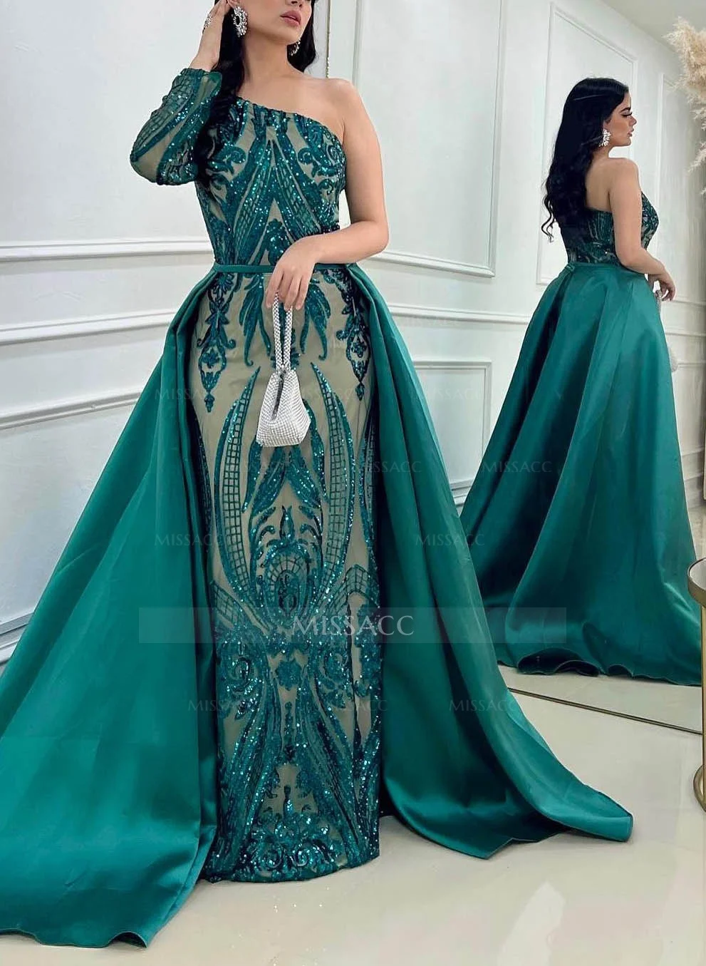 Sequin One Shoulder Long Sparkly Mermaid Mother of the Bride Dresses with Slit