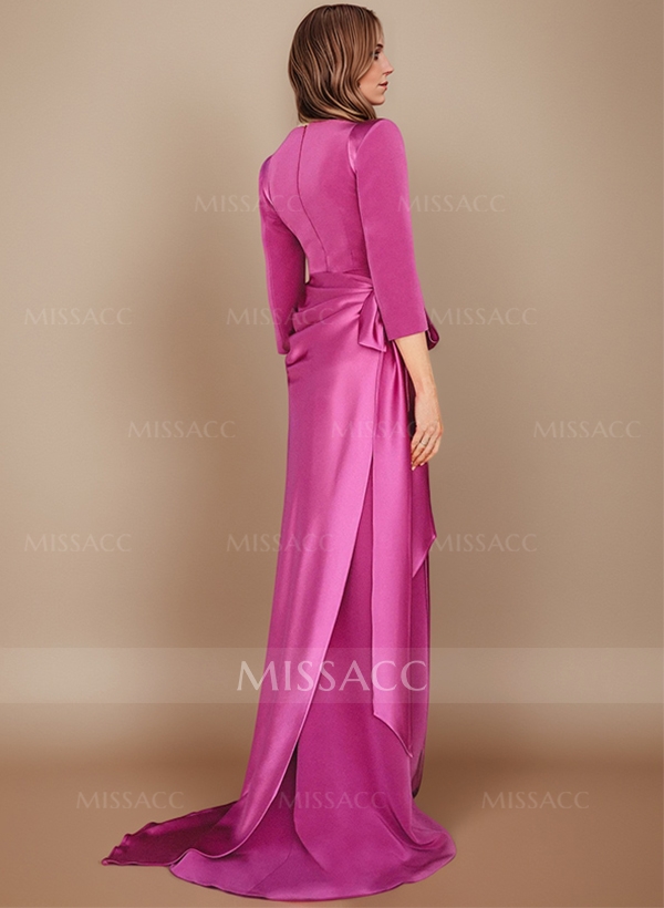 Sheath Scoop Neck 3/4 Sleeves Sweep Train Evening Dresses