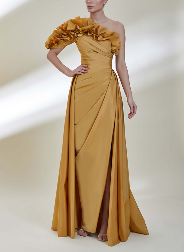 Ein-Schulter Ärmelloses Bodenlanges Abendkleid Mit Frontsplit