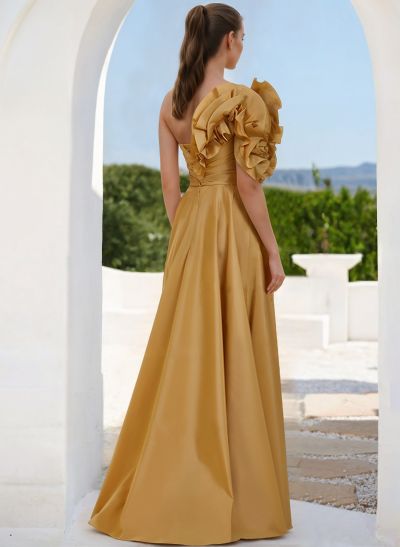 One-Shoulder Sleeveless Floor-Length Evening Dresses With Split Front