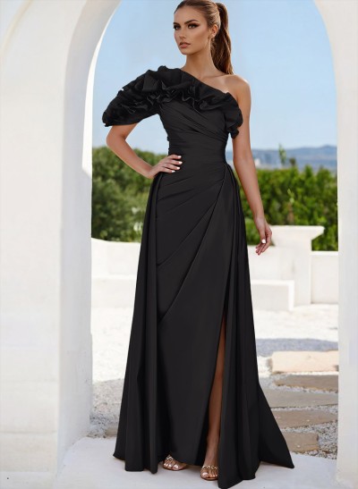 One-Shoulder Sleeveless Floor-Length Evening Dresses With Split Front