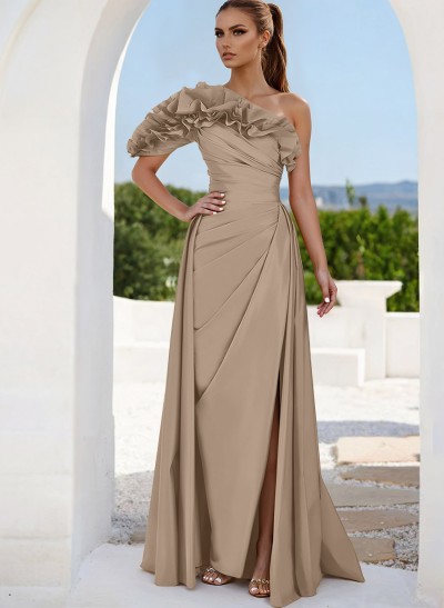 One-Shoulder Sleeveless Floor-Length Evening Dresses With Split Front