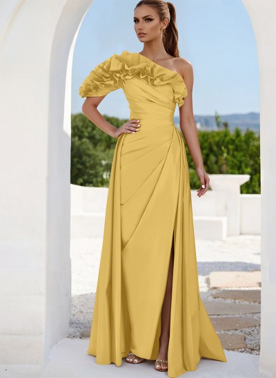 One-Shoulder Sleeveless Floor-Length Evening Dresses With Split Front